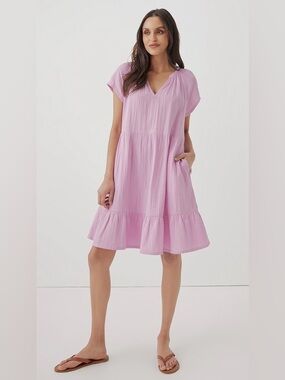 PACT Women's Lilac Pink Coastal Double Gauze Throw-And-Go Dress